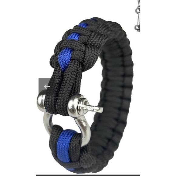 Blue Line Paracord Stainless Steel Adjustable Lock Bracelet S-XL Variations - Picture 5 of 6
